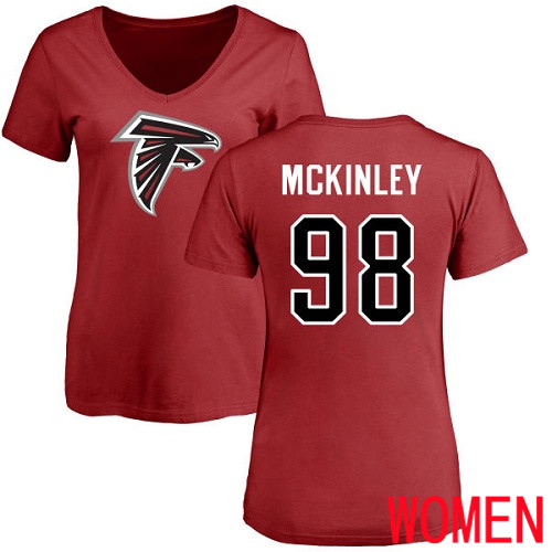 Atlanta Falcons Red Women Takkarist McKinley Name And Number Logo NFL Football #98 T Shirt